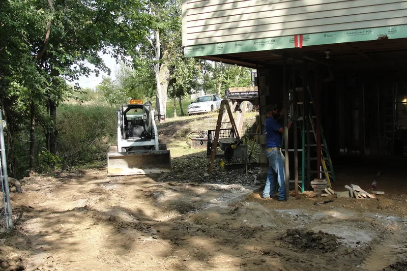 Extensive repair to the corner of a home.